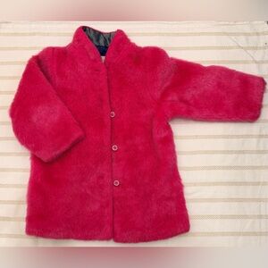 Vintage Geo-Rags Girls Hot Pink Faux Fur Coat | Made in USA | Size 8